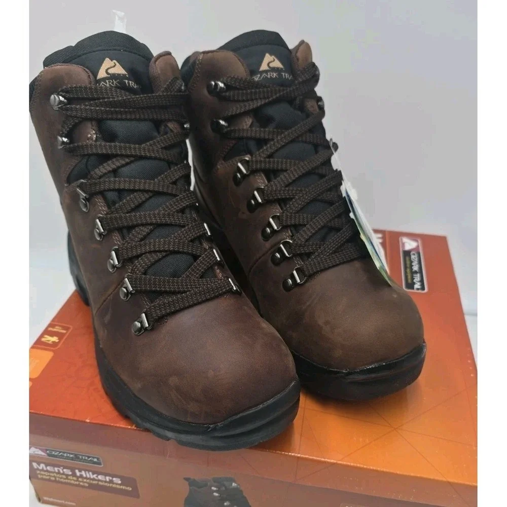 Mens Brown Leather Sneakers Size 10.5 Ozark Trail Hiking Shoes NEW Waterproof